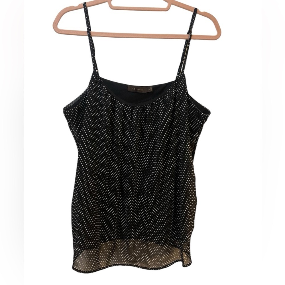 Y2K polka dot tank top sheer overlay black white XL